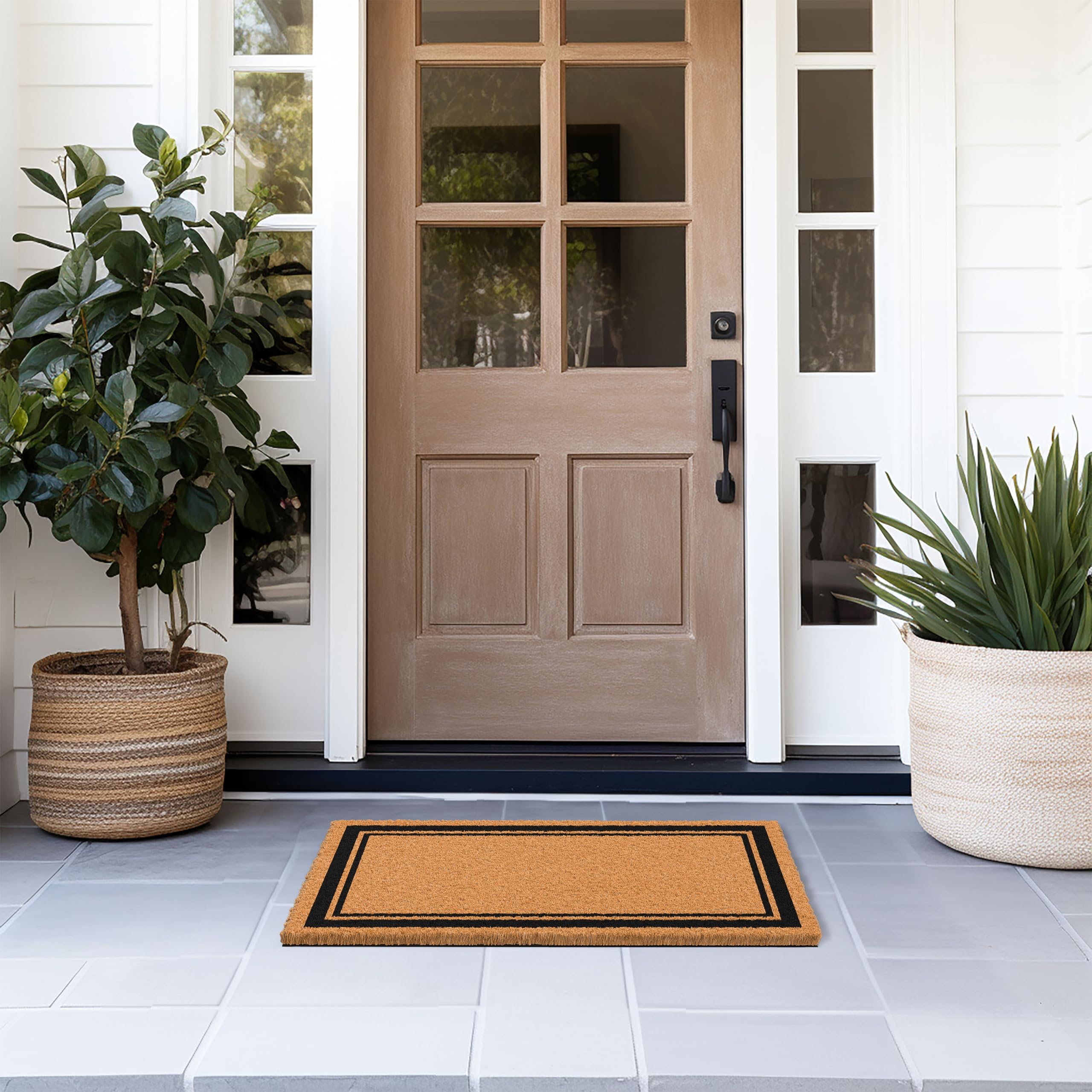 Barnyard Designs Natural Coco Coir Heavy Duty Backing Doormat - Large Cute Non-Slip Front Door Welcome Mat for Outside Entrance or Porch Entry, Brown (43 x 76cm, Border)