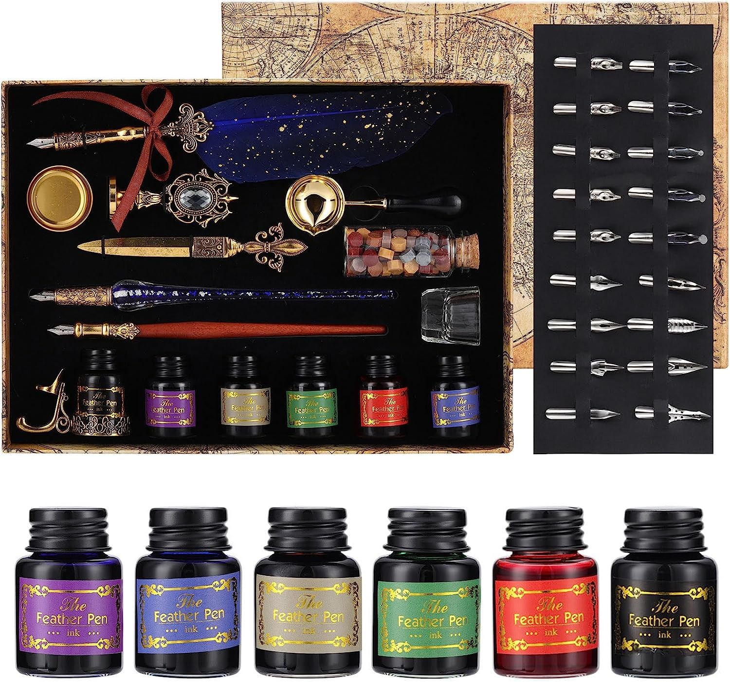 Joyeee Quill Writing Pen Ink Stationery Set, Classic Antique Pens Set with 18 Nibs, Idea for Beginners Artists Drawing, Arts Crafts Signatures, Decoration, Women Gift Selection Calligraphy Kits #87