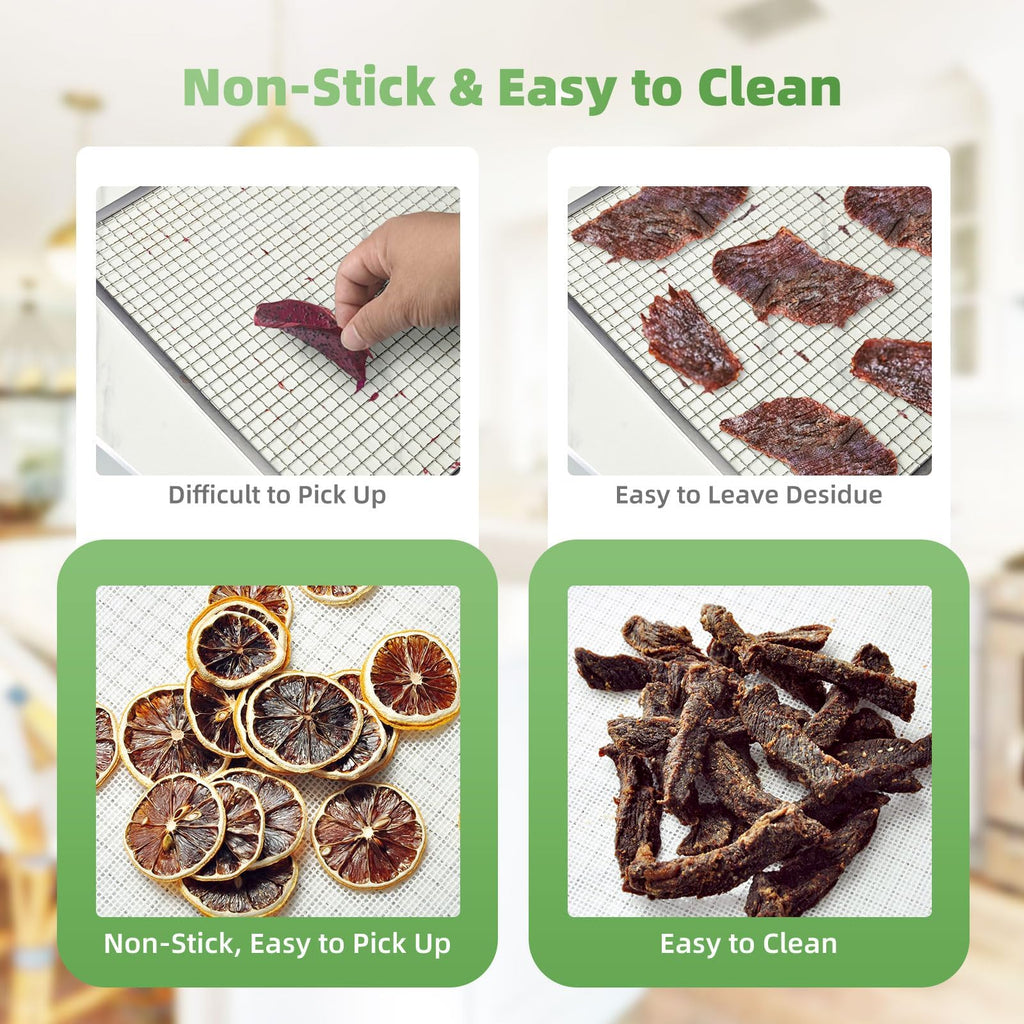 Narcilors 12 Pcs 14x14 Inch Silicone Reusable Dehydrator Sheets Food Fruit Dryer Mesh Dehydrator Trays Fine Mesh Non Stick Dryer Mats for Meat Herbs Cooking Baking