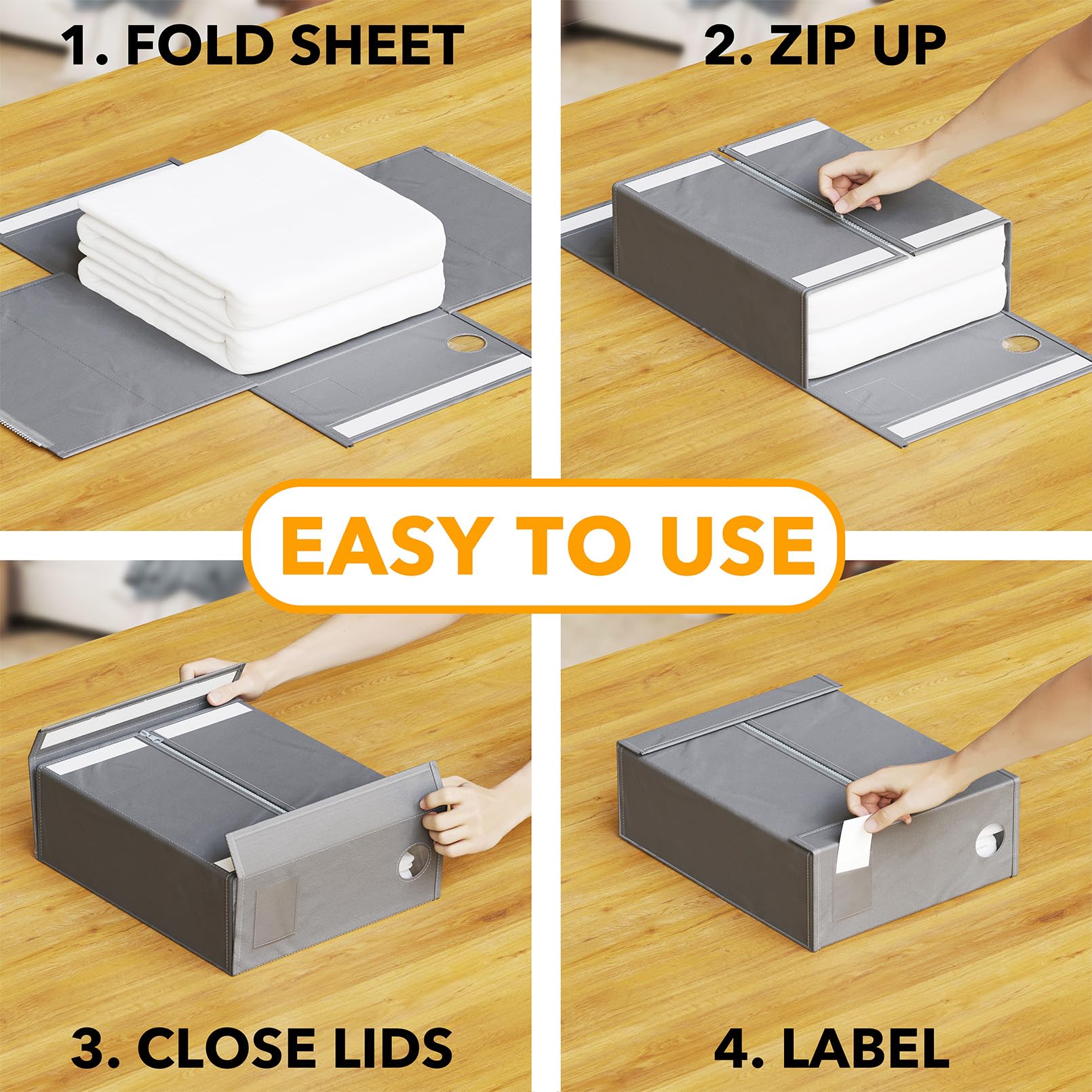 SpaceAid 4 Pack Bed Sheet Organizers and Storage, Foldable Organizer for Linen Closet, Sheets Set Folder Keeper with Window XL (Queen & King Size) Organizing Bedding Container, Gray (91ZDSN-SL01-G4)