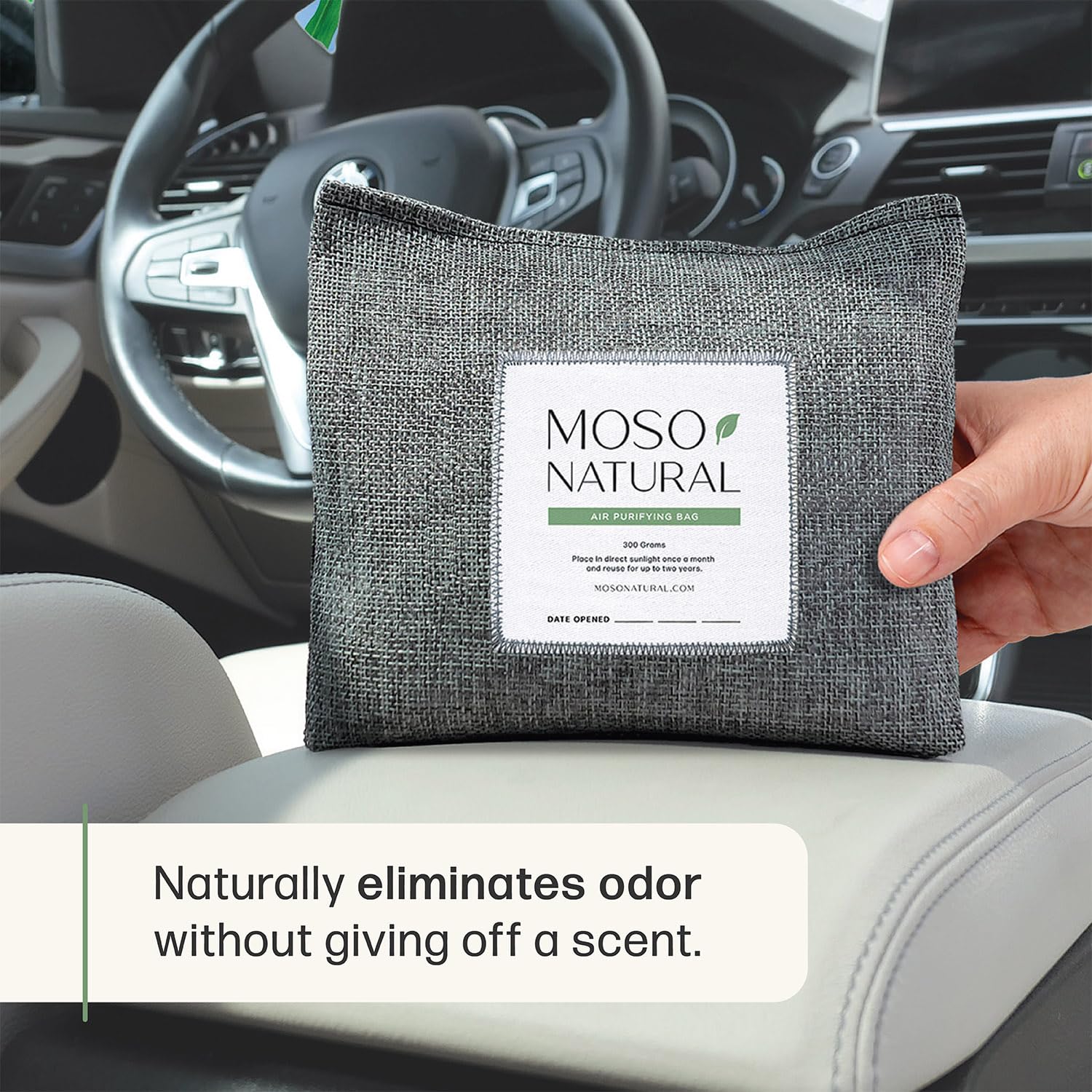 Moso Natural Car Air Freshener and Deodorizer | Long Lasting Bamboo Charcoal Odor Absorber | Non Toxic Odor Eliminator for Cars | Scent Free Air Purifying Bag (2 Pack)