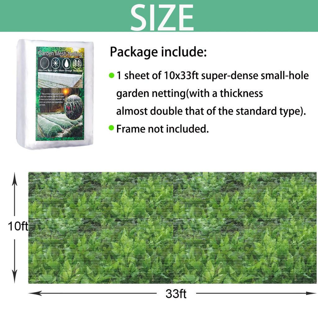 Ultra Fine Garden Mesh Netting,10x33FT Plant Cover,Barrier Protection Net for Anti Mosquito Insects Birds Animals,Plant Row Cover for Vegetable Plants, Fruits, Crops & Greenhouses