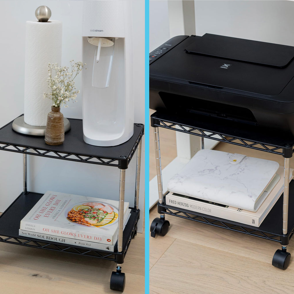 ZBRANDS Under Desk Printer Stand with Storage 15" x 10.6", Printer Cart, Small Printer Stand With Wheels, Small Printer Table For Home Office, Heavy Duty Low Rolling Cart, (Mini, Black)