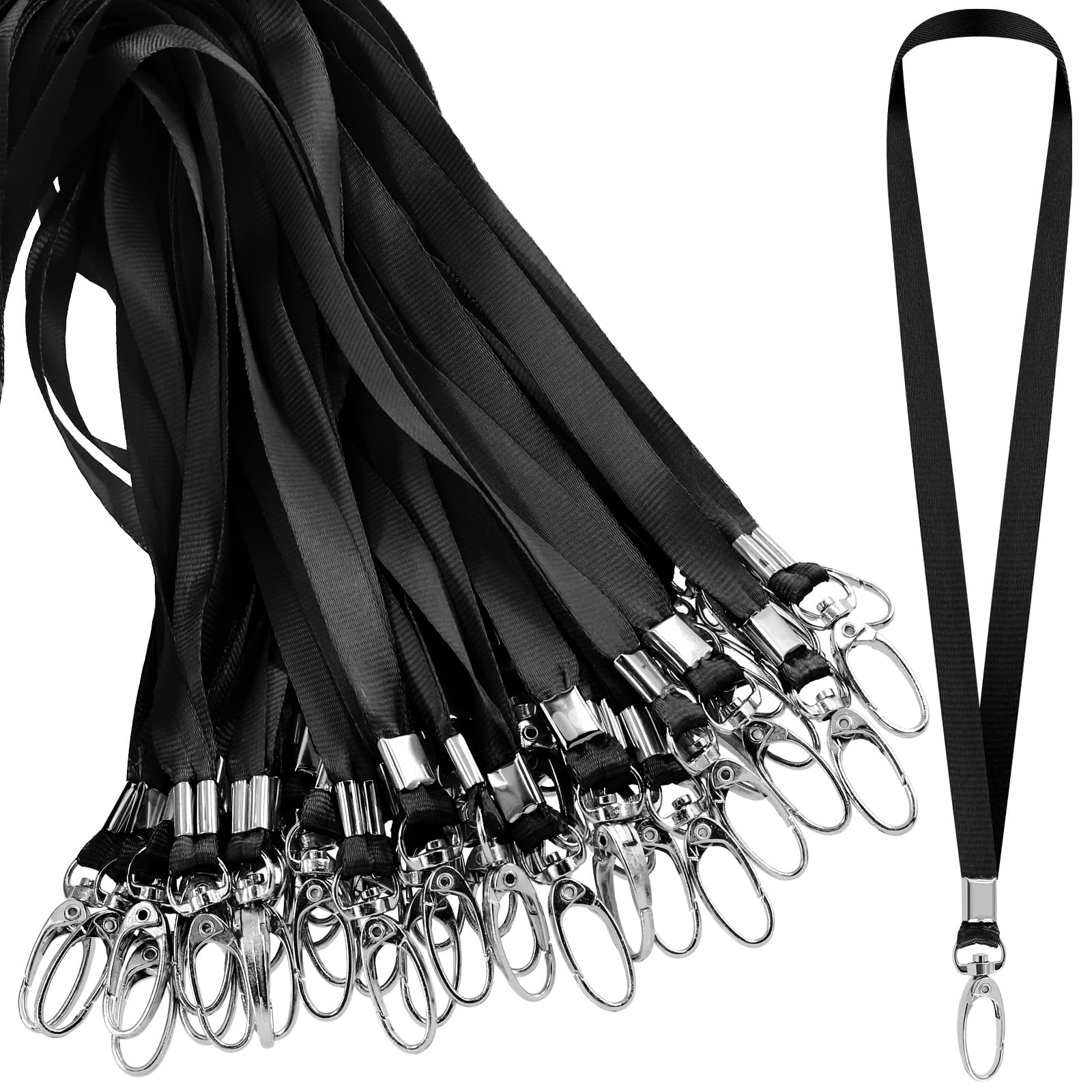 Glarks 50Pcs Lanyards Bulk Black Lanyard Flat Nylon Clip Swivel Hooks ID Badges Lanyard with Clip for Office ID Badges Key Chains
