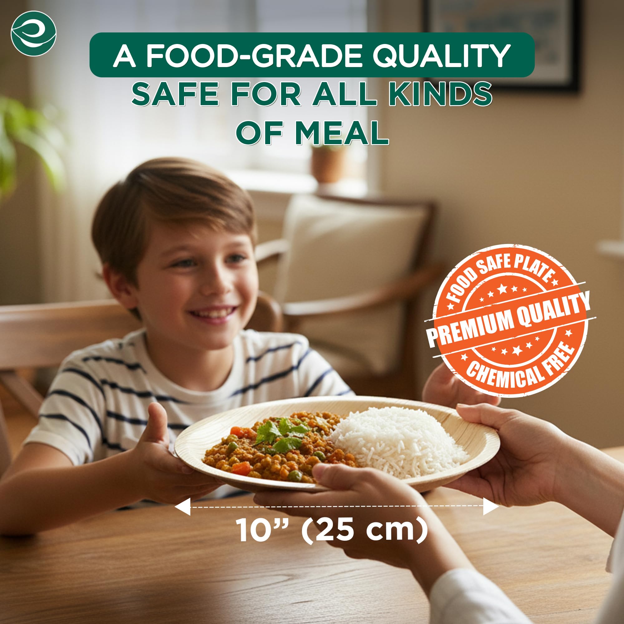 ECO SOUL 10 Inch Disposable Palm Leaf Plates [50 Pack] Premium Food-Safe Heavy Duty Compostable Bamboo Paper Plates for Lunch, Dinner, Birthday, Weddings, Party, Camping & Catering Events [Round]