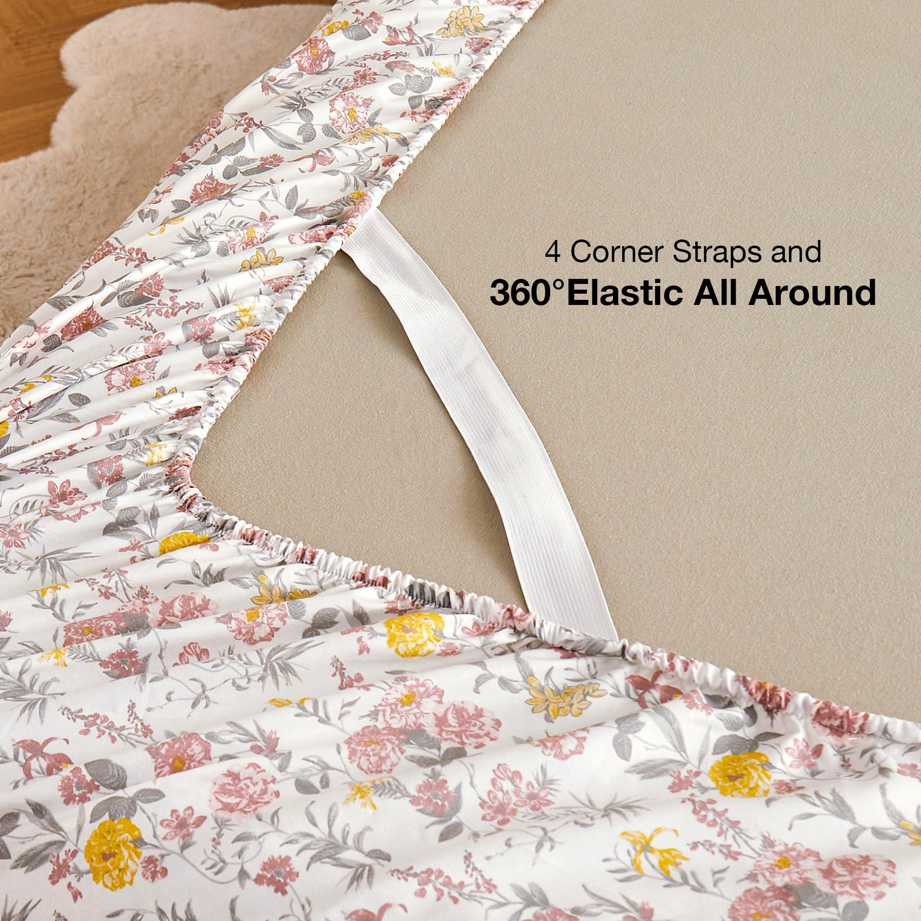 Viviland Floral King Sheet Set - 4 Piece Vintage Pink & Yellow Flower Patterned Bed Sheets - Soft, Breathable Microfiber Sheets with Deep Pocket, Non-Slip Fitted Sheets & Pillowcases