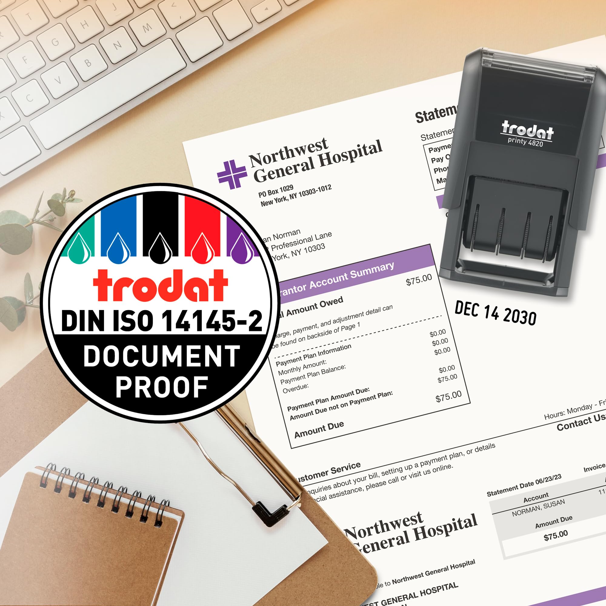 Trodat 4820 Printy 4.0, Self-Inking Date Stamp for Professional, Classroom and Personal Applications, .95 x 3.2cm, an Eco-Friendly and CO2 Compensated date stamper (Black)