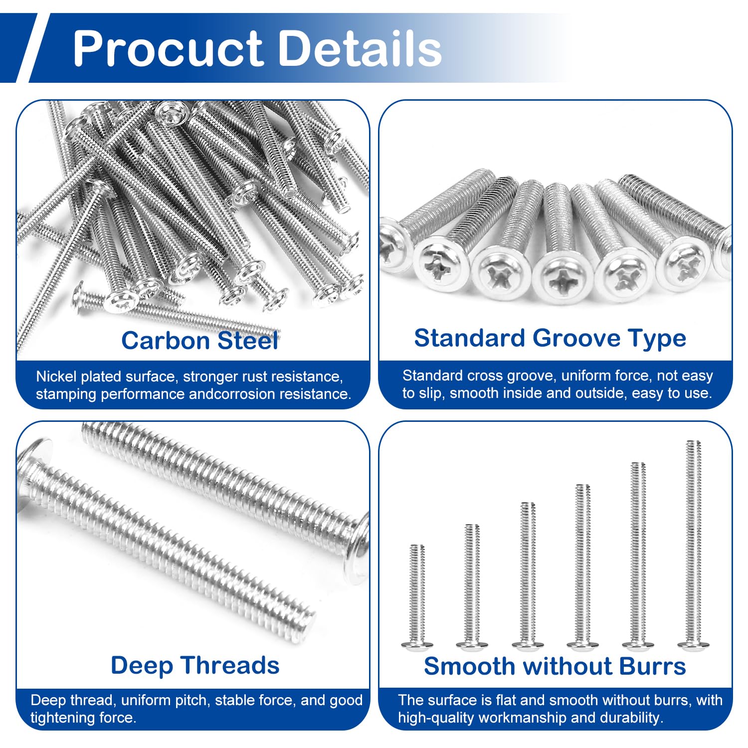 125Pcs Cabinet Pulls Knobs Screws, M4 Machine Screws Assortment Kit, M4x25/30/35/40/45/50mm, Metal Phillips Machine Screws with Pan Washer Head for Drawer, Cupboard, Closet Handle Installation
