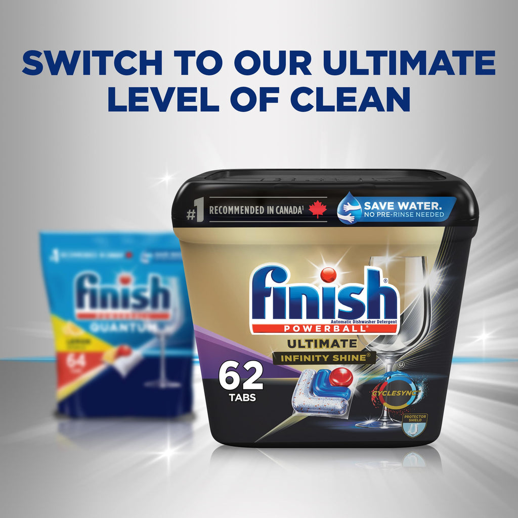 Finish Power Ball Quantum Dishwasher Detergent Pods, No pre sinse needed, For Deep clean & sparkling shine, Lemon Sparkle, 64 Tabs