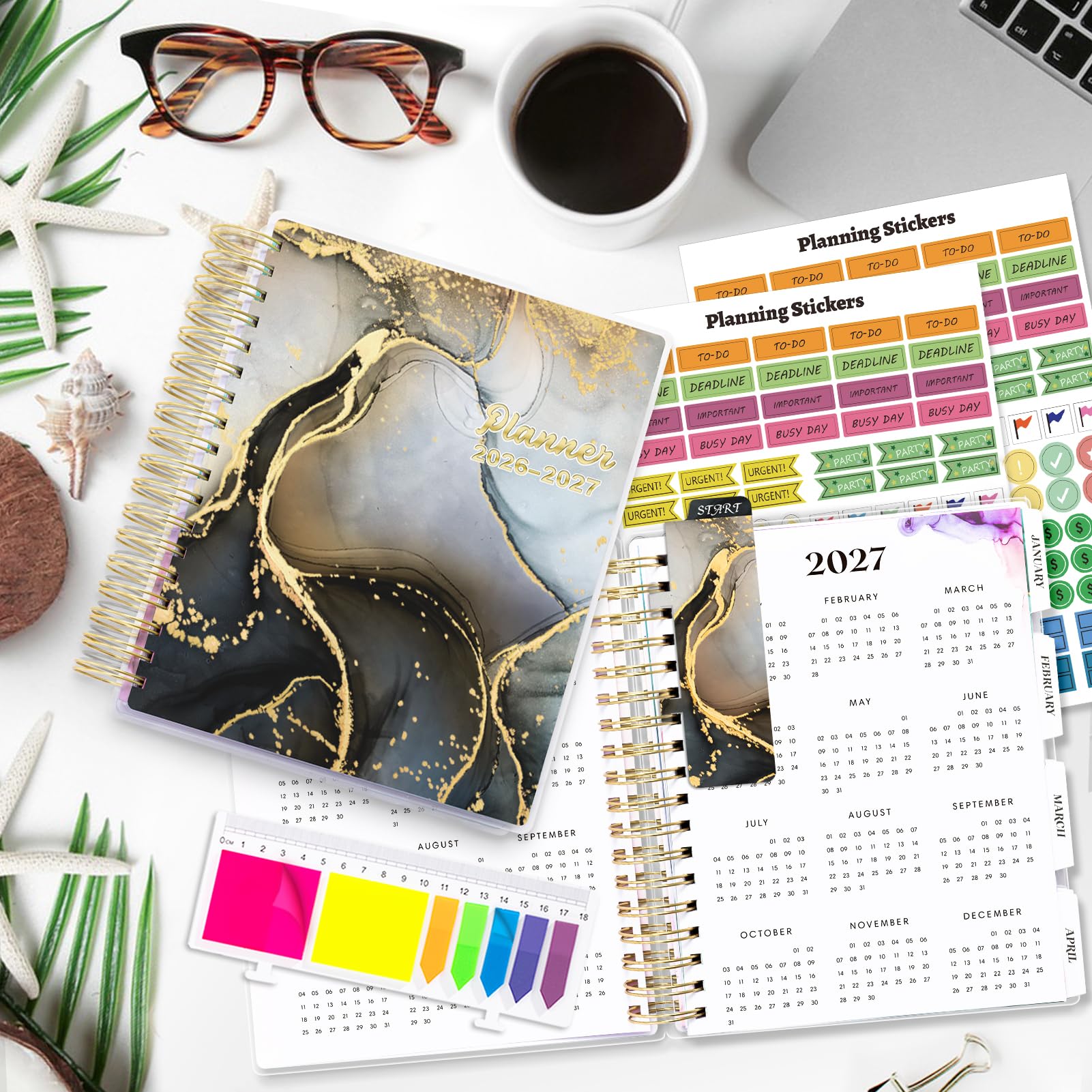 Planner 2026-2027, 18 Months Academic Daily Weekly Monthly Planner Yearly Agenda January 2026 – June 2027, Page Tabs, Separator Page, Inner Pocket, Bookmark, Stickers, Sticky Note Set, 7.9" x 9.8"