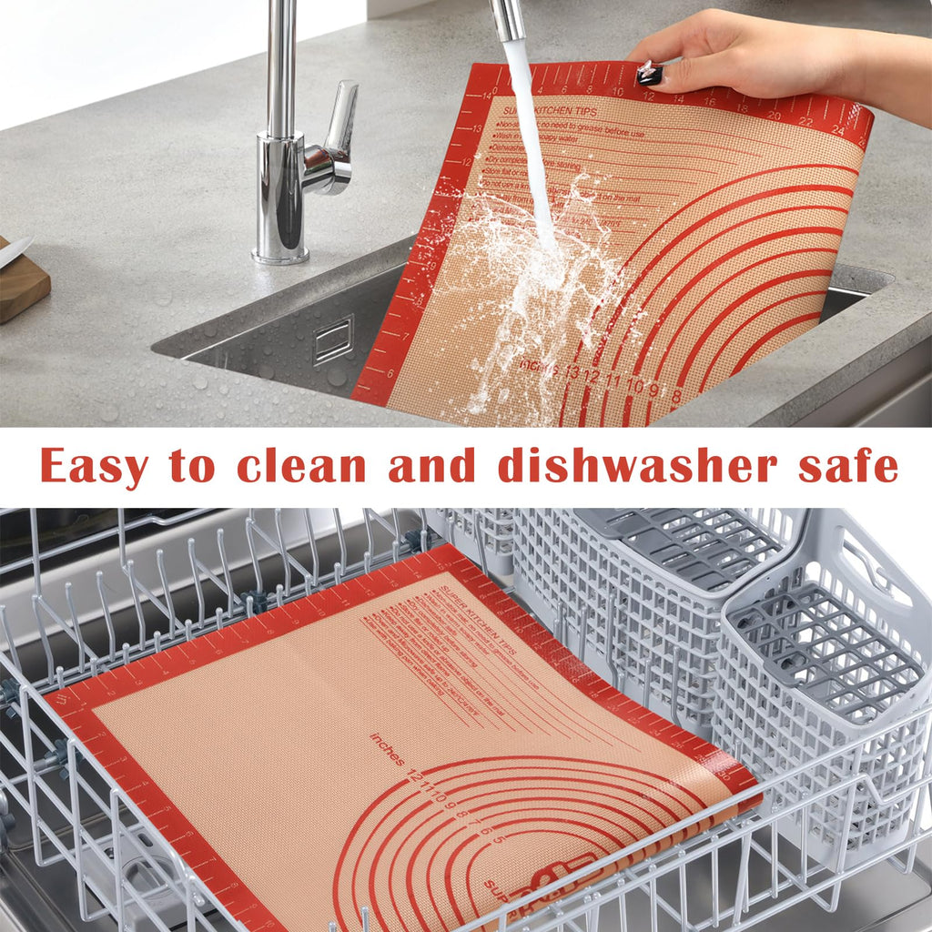 Non-Slip Silicone Pastry Mat Extra Large with Measurements 36''By 24'' for Silicone Baking Mat, Counter Mat, Dough Rolling Mat,Oven Liner,Fondant/Pie Crust Mat(Red, 24×36)