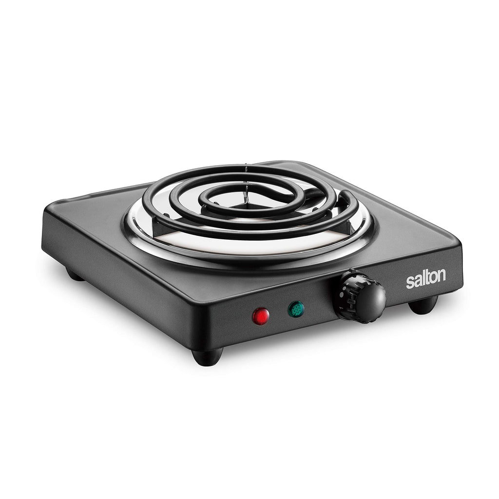 Salton Single Coil Portable Electric Cooktop | 1000 Watts | Lightweight & Compact | Variable Temperature Control | Perfect for Dorms, Offices, Camping | Black | 100% Canadian-owned & operated