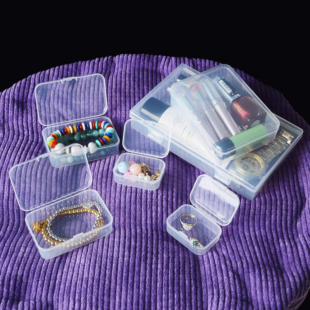 24 Pieces Mixed Sizes Rectangular Empty Mini Clear Plastic Organizer Storage Box Containers with Hinged Lids for Small Items and Other Craft Projects