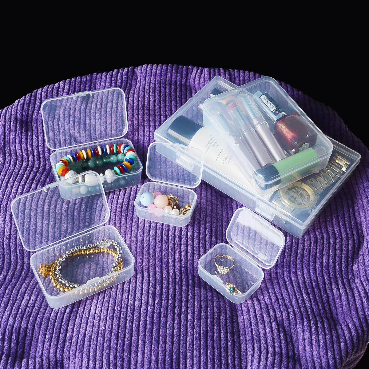 24 Pieces Mixed Sizes Rectangular Empty Mini Clear Plastic Organizer Storage Box Containers with Hinged Lids for Small Items and Other Craft Projects
