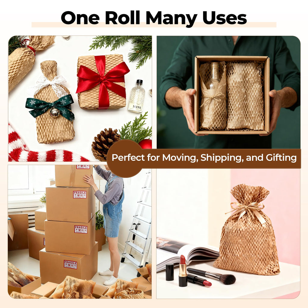 Tera Honeycomb Packing Paper Eco-friendly: 15"x100' Recyclable Cushioning Wrap for packaging Moving Supplies Shipping Boxes Gift Wrapping Paper Alternative to Bubble Wrap with 20 Fragile Sticker
