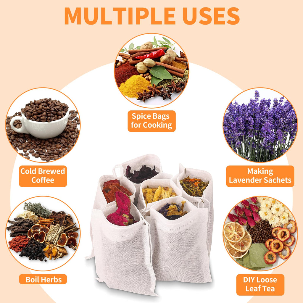 TamBee 100Pcs 5.9" x 7.87" Disposable Drawstring Tea infusers Tea Filter Bags for Loose Tea Herbs Spice Bouquet Garni Potpourri Bags（ 5.9" x 7.87" /15 x 20cm）