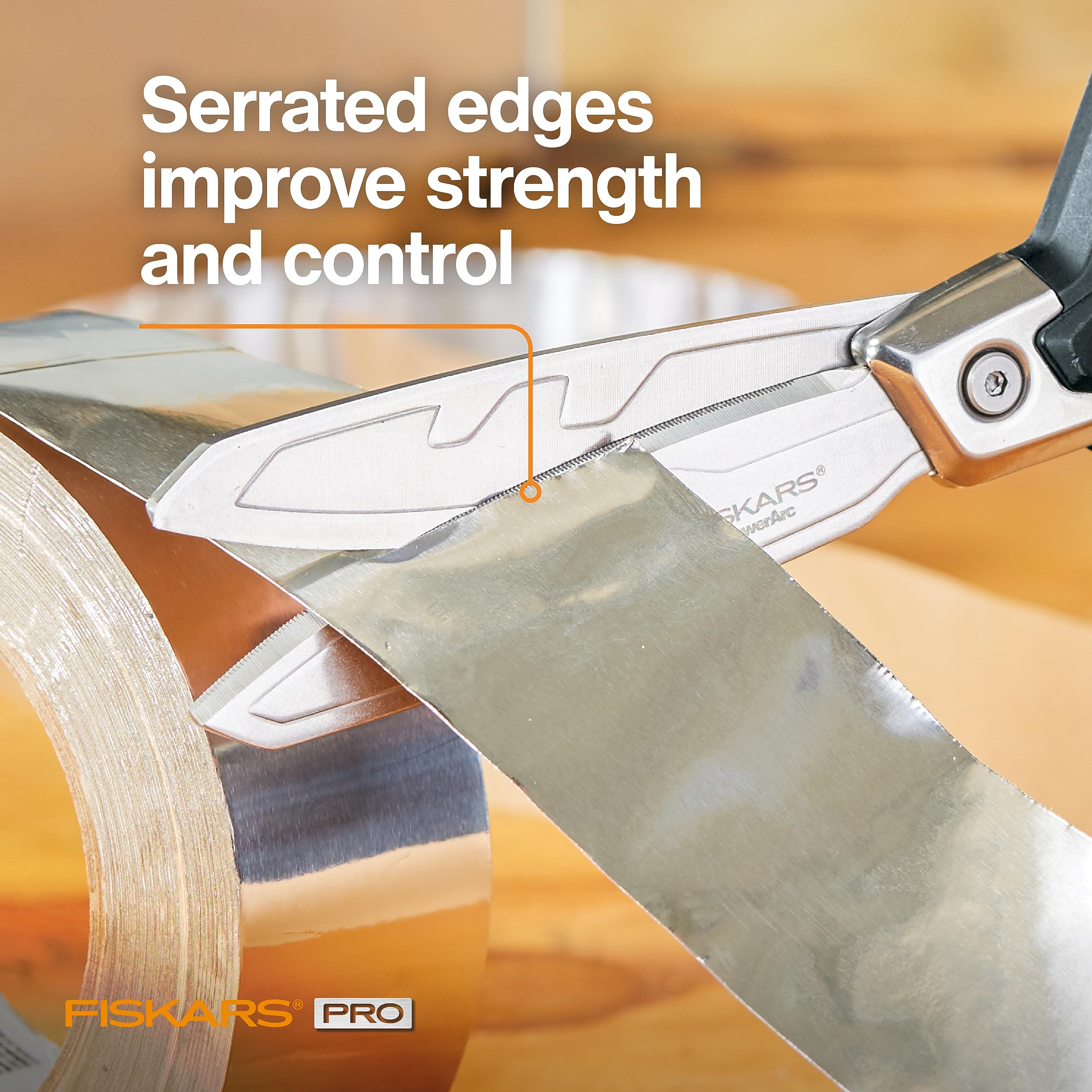 Fiskars Pro PowerArc Shop Shears, Heavy Duty Stainless Steal Scissor, Industrial Grade Tool for Building and Construction, 10 in, Orange/Black