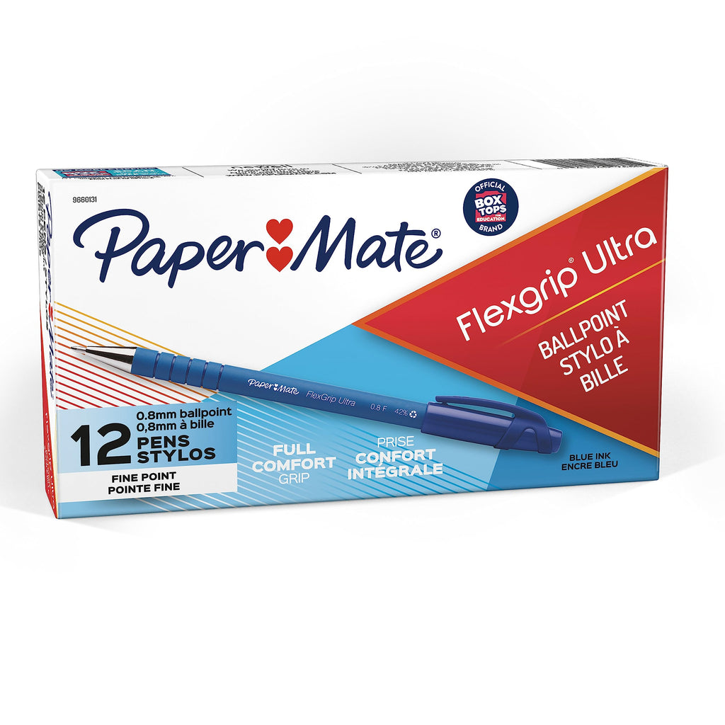 Paper Mate FlexGrip Ultra Ballpoint Pens, Fine Point (0.8 mm), Blue, 12 Count