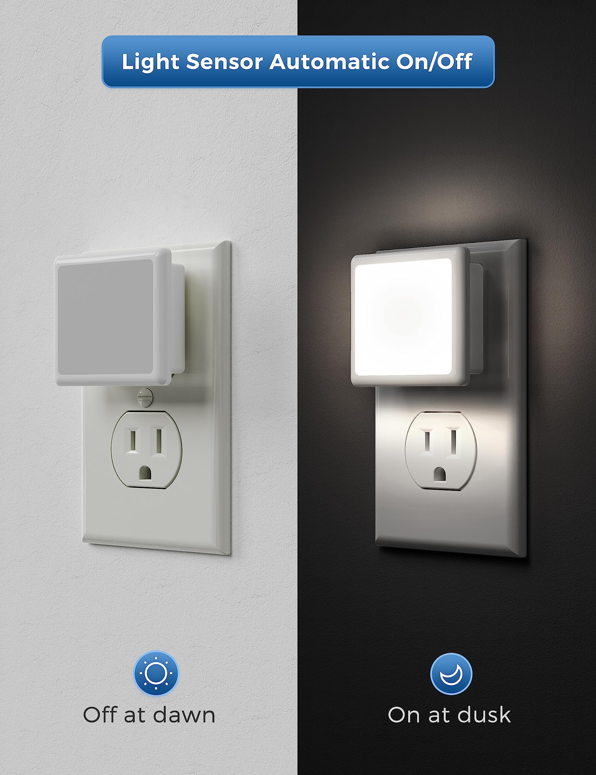 L LOHAS LED Night Lights Plug into Wall, [6-Pack] Plug in Night Light, Dusk-to-Dawn Sensor, 5000K Daylight 0.3W Bright Nightlight Auto-On/Off for Adults Kids Room Bedroom Bathroom Hallway Kitchen
