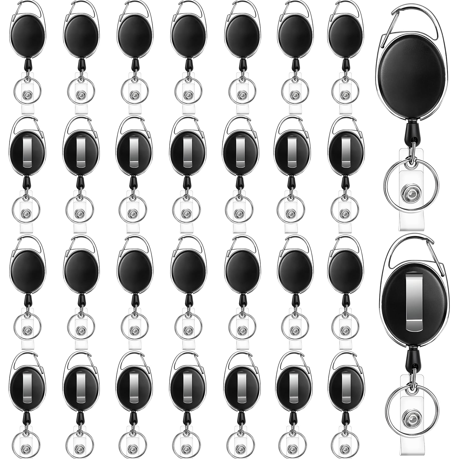 JEFURE 30 Pcs Badge Reel, ID Badge Holder Retractable Clip, Retractable Keychain Badge Reel，Badge Clip, Retractable Lanyard for Wear Keys, ID Card, Name Hold