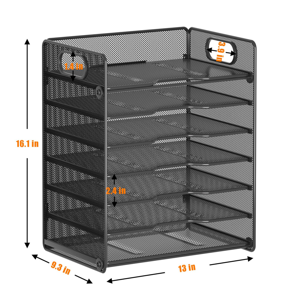 Samstar 7 Tier Paper Letter Tray, Mesh Desk File Organizer File Sorter Rack Shelves with Handles, Black