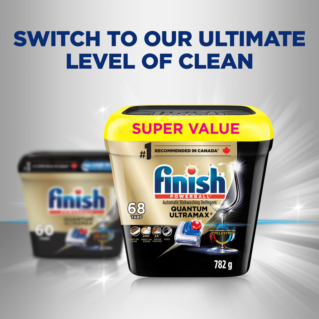 Finish® Quantum UltraMAX® Automatic Dishwasher Detergent, Fresh - Removes burnt-on stains & 24 h dried-on stains, no pre-rinse needed, 68 Tabs