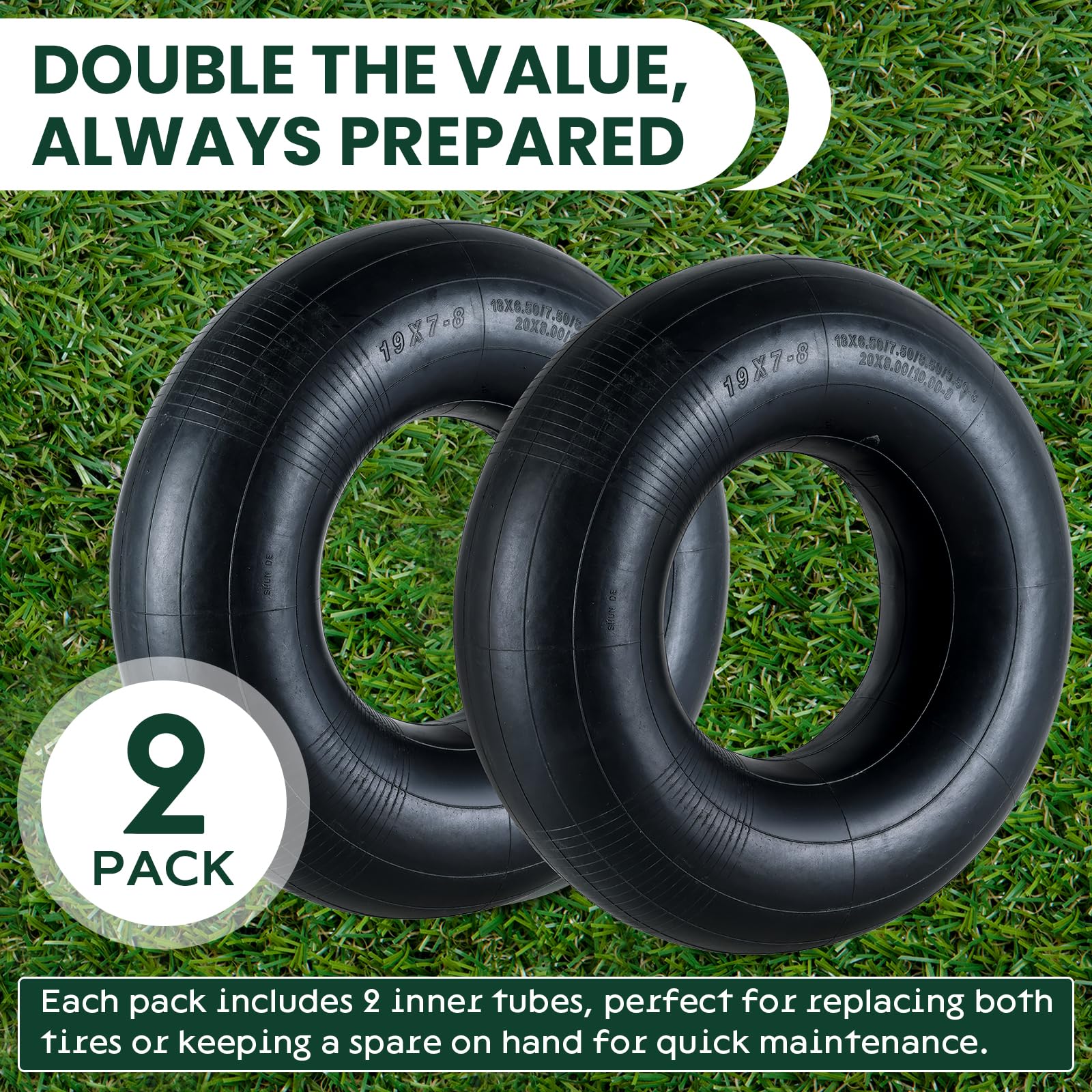 AMGSH 2 Pack 20x8.00-8 Inner Tubes, 20x8-8, 20x10.00-8, 20x10-8 18x6.50-8, 18x7.50-8, 8x8.50-8 18x9.50-8 Universal Fit Tire Tube with TR13 Straight Valve Stem inner tube for Mower, Tractor, Golf Cart