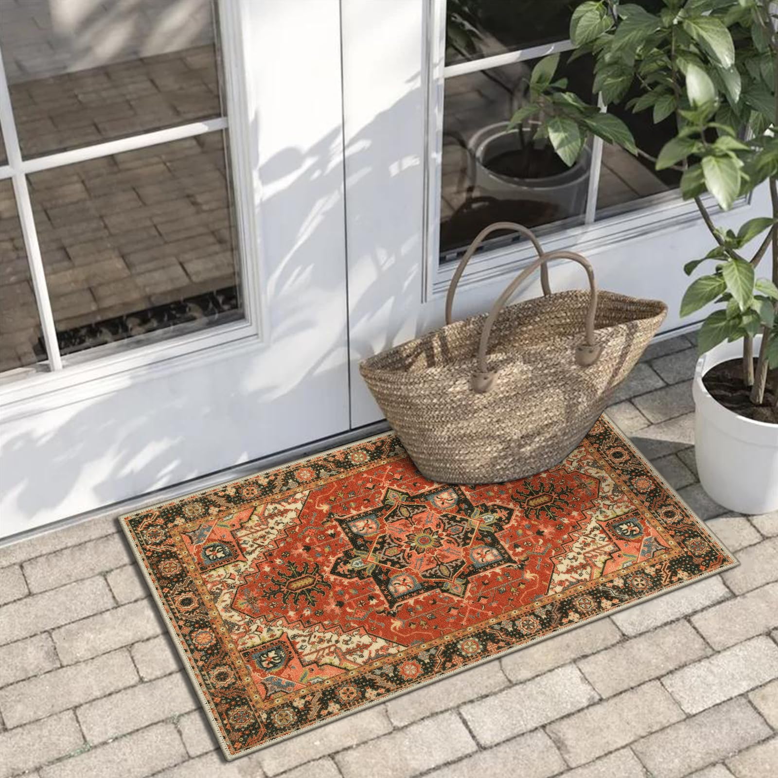 Collive Washable Indoor Door Mat, Non Slip Retro Floor Mat 20" x 32" Door Mats Indoor, Quick Absorbent Doormat Distressed Entrance Rug, Welcome Mats Entryway Rug for Kitchen Home Patio