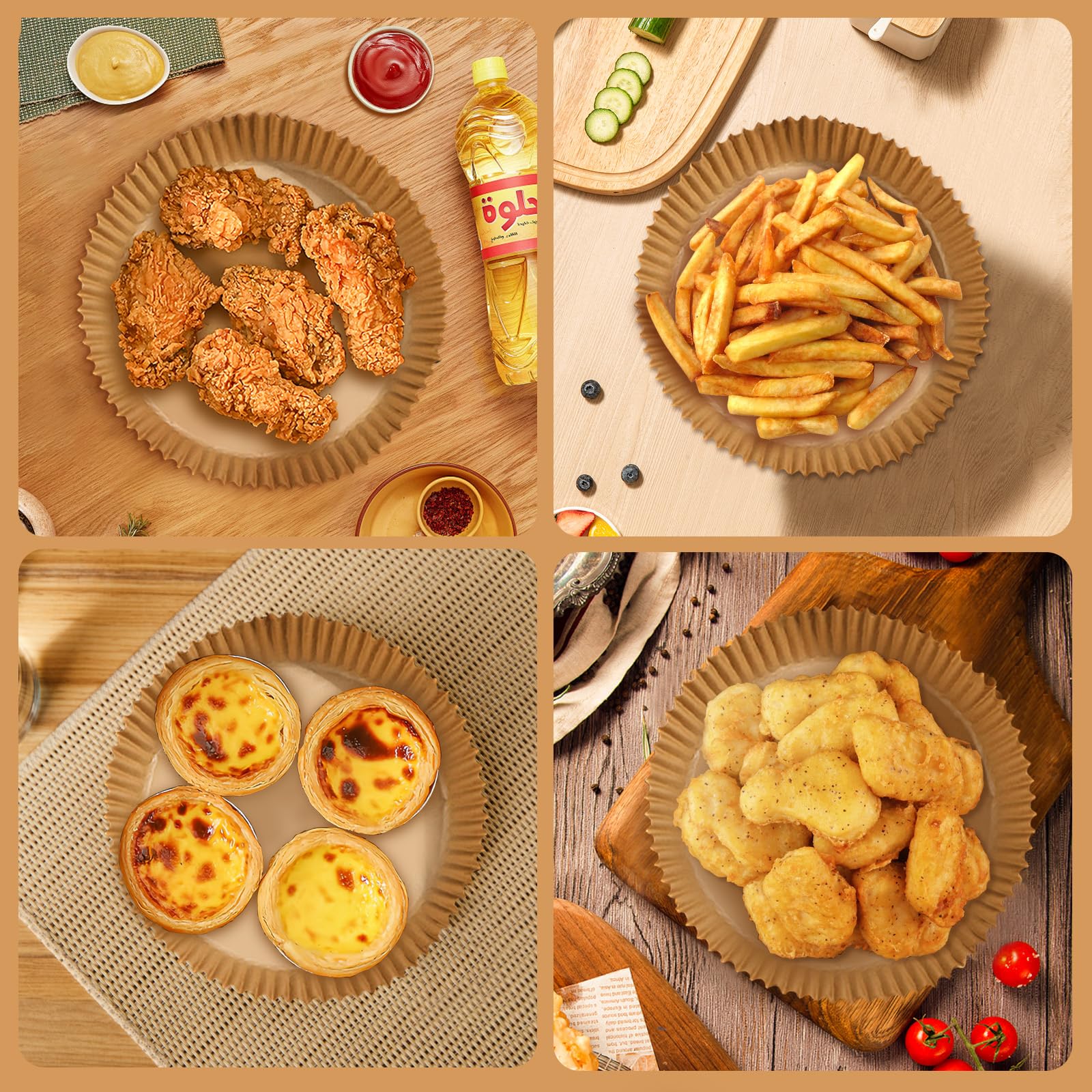 200pcs Air Fryer Disposable Paper Liner, Non-Stick Disposable Air Fryer Parchment Paper Liners, Baking Paper for Air Fryer Oil-Proof, Water-Proof, Food Grade Parchment（6.3" in Bottom, 7.9" on top）