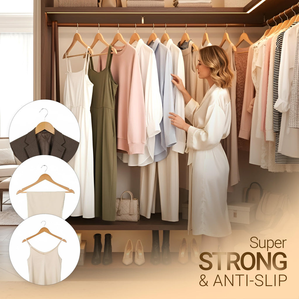 Utopia Home Premium Wooden Hangers 20 Pack - Heavy Duty & Durable Coat Hanger - Wood Hanger with 360-Degree Rotatable Hook - Clothes Hangers with Non-Slip Shoulder Notches For Shirts & Coats (Natural)