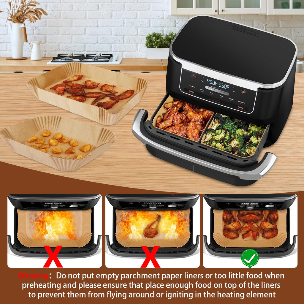 Eslotre Air Fryer Liners Disposable 150Pcs for Ninja Foodi DZ071 7-Qt/11-Qt/Instant 9 Qt Dualzone Flex Basket, 100Pcs Small Liners for Dualzone Flexbasket & 50Pcs Parchment Paper