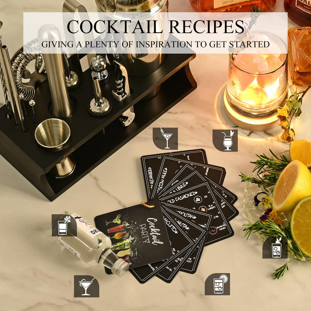 Bartender Kit with Stand Cocktail Shaker Set | 17 Piece Bar Tool Set, Bar Kit Cocktail Set for Drink Mixing - Includes Martini Shaker, Strainer, Jigger, Bar Mixer Spoon, Muddler, Tongs | Gift Idea