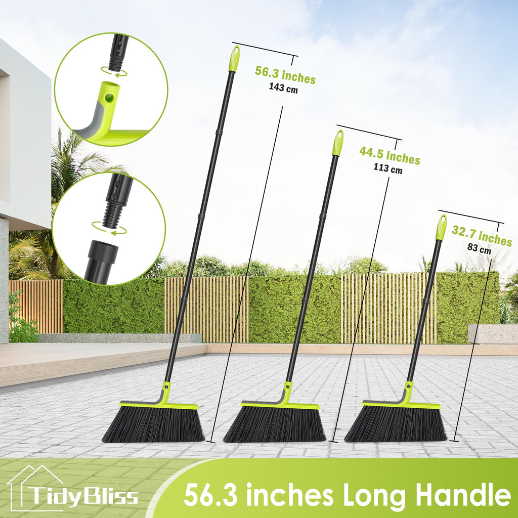 TidyBliss Outdoor Broom Heavy Duty, 56 inches Tall Commercial Soft Bristle Angle Brush for Sweeping Outside Patio Garden Porch Deck Shop Restaurant Garage House Lobby Hardwood Floors (Green)