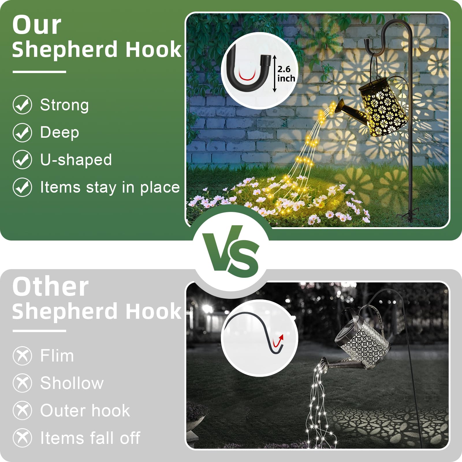 Shepherd Hooks for Outdoor - 62 Inch High, 5/6 Inch Rod Diameter, 5 Prong Base Adjustable Shepherd Hooks, Heavy Duty Feeder Pole for Hanging Flower Baskets Lantern Lights Wind Chime