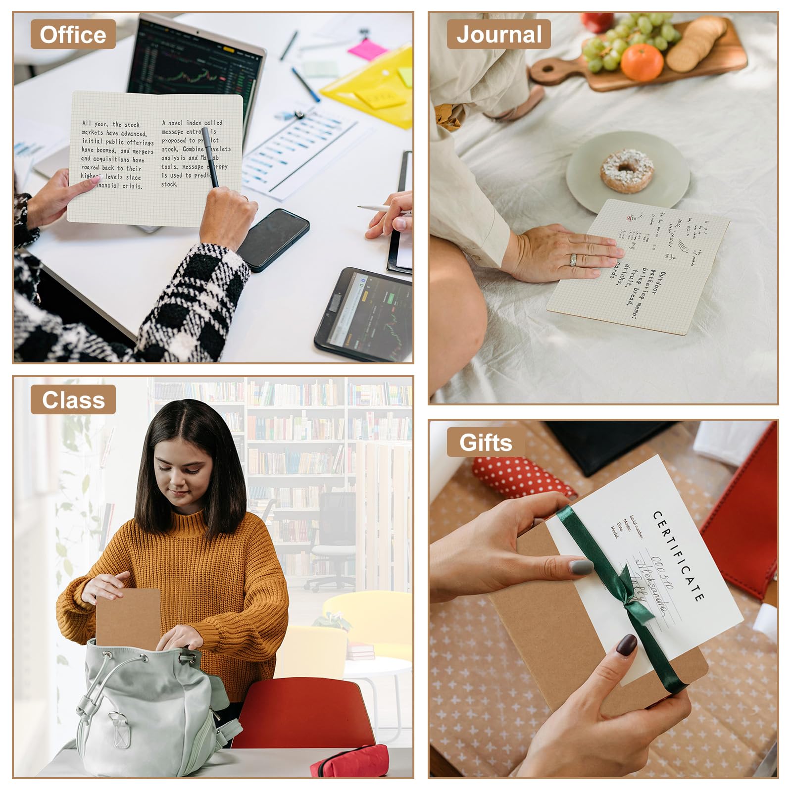 ZCZN A5 Square Grid Notebook 24 Pack, Kraft Jounurals Notebooks 60 Pages(30 Sheets), 8.15 * 5.5 Inches Notebooks Bulk, Diary, Subject, Memo Notebooks for Work, School, Office