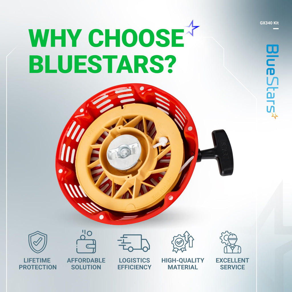 BlueStars GX340 GX390 Recoil Starter Pull Start Assembly with Pull Cord - for Honda GX610 GX620 Clones 339c 389cc 420cc 439cc 459cc 11hp 13hp Generator Pressure Washers 28400-ZE3-W01ZA Oregon 31-060