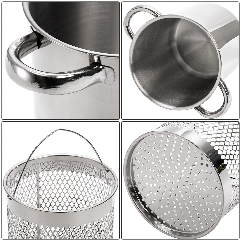 AVLA Asparagus Pot, 4 Quart Stainless Steel Steamer Cooker, Vegetable Asparagus Cooker with Removable Basket and Lid for Pasta, Spaghetti, Boiled Eggs, Shrimp, Oil Deep Fry Pan for French Fries