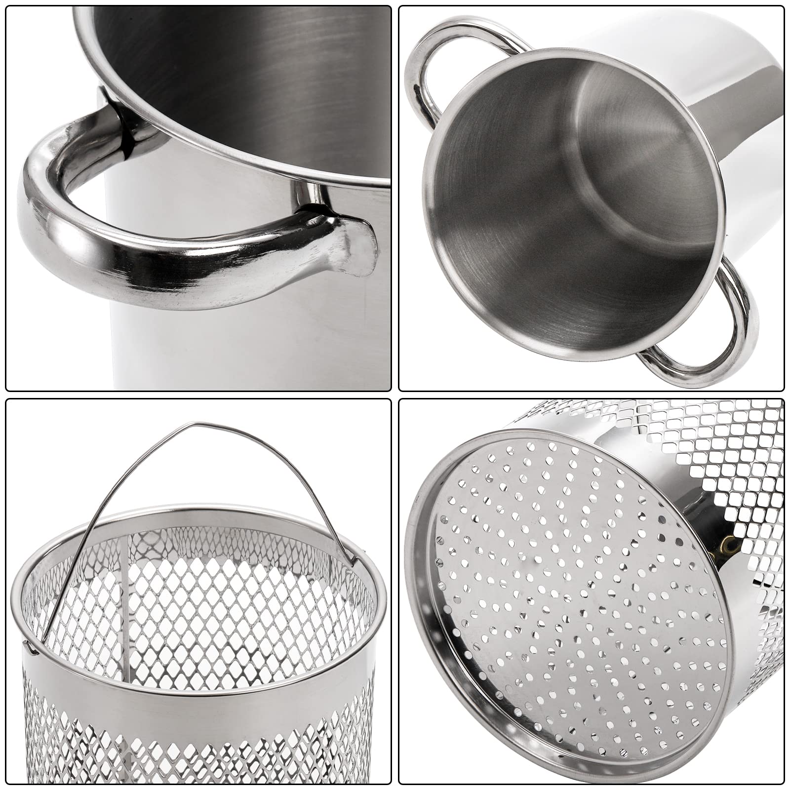 AVLA Asparagus Pot, 4 Quart Stainless Steel Steamer Cooker, Vegetable Asparagus Cooker with Removable Basket and Lid for Pasta, Spaghetti, Boiled Eggs, Shrimp, Oil Deep Fry Pan for French Fries