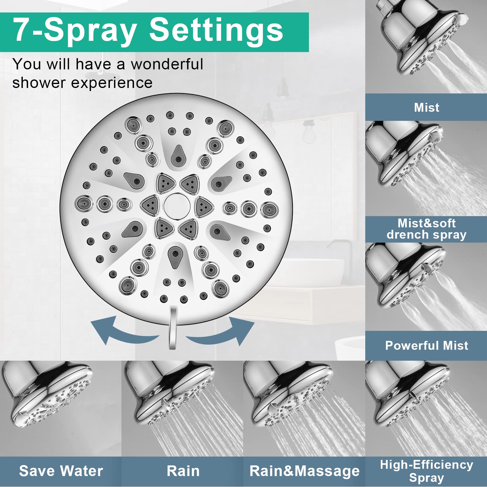 Cobbe Filtered Shower Head, High Pressure 7 Spray Modes Shower Head with Filters, 16 Stage Shower Head Filter for Hard Water for Remove Chlorine and Harmful Substances (5 Inch Chrome)