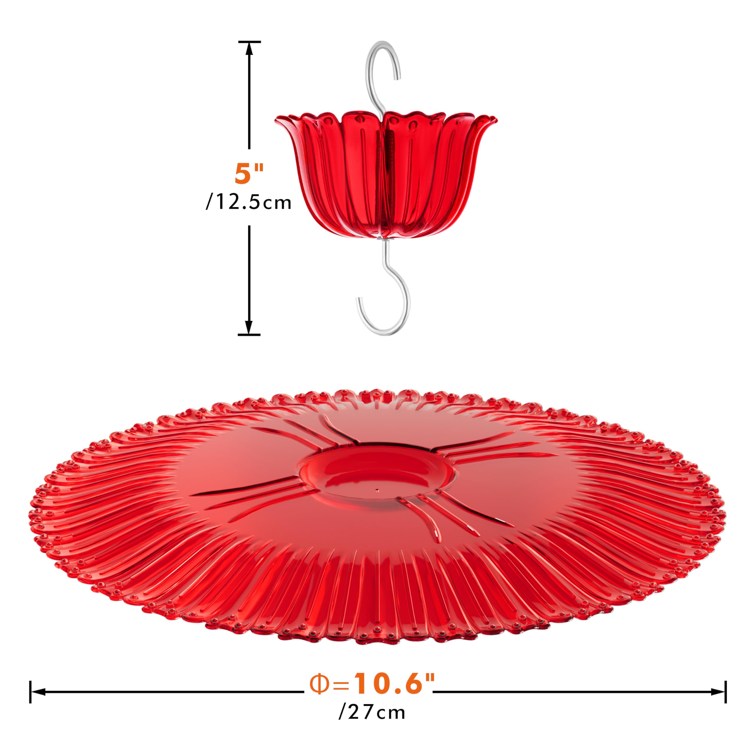 iBorn Hummingbird Feeders Sun Baffle,Ant Proof Moat Shade Cover Combo,for Hanging Bird Feeder for Outdoors Rain Guard,Red, 10.6inch