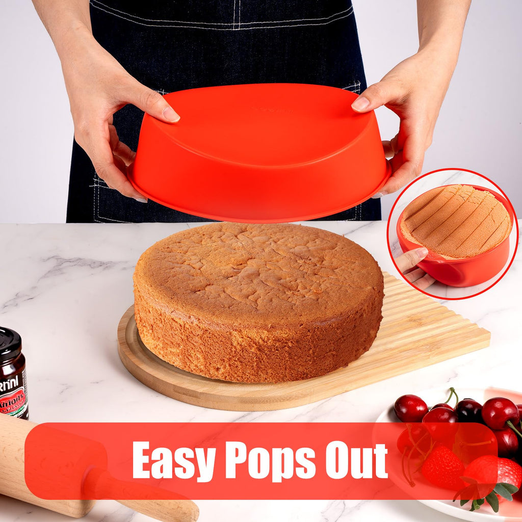 Cake Pan Set(4"/6"/8") - 3 Piece Set Premium Silicone Molds for Baking,Non-Stick Round Cake Pan Bundles for Cheesecake,Cupcakes & Holiday Treats,Silicone Baking Tray,Dishwasher Friendly & Reusable