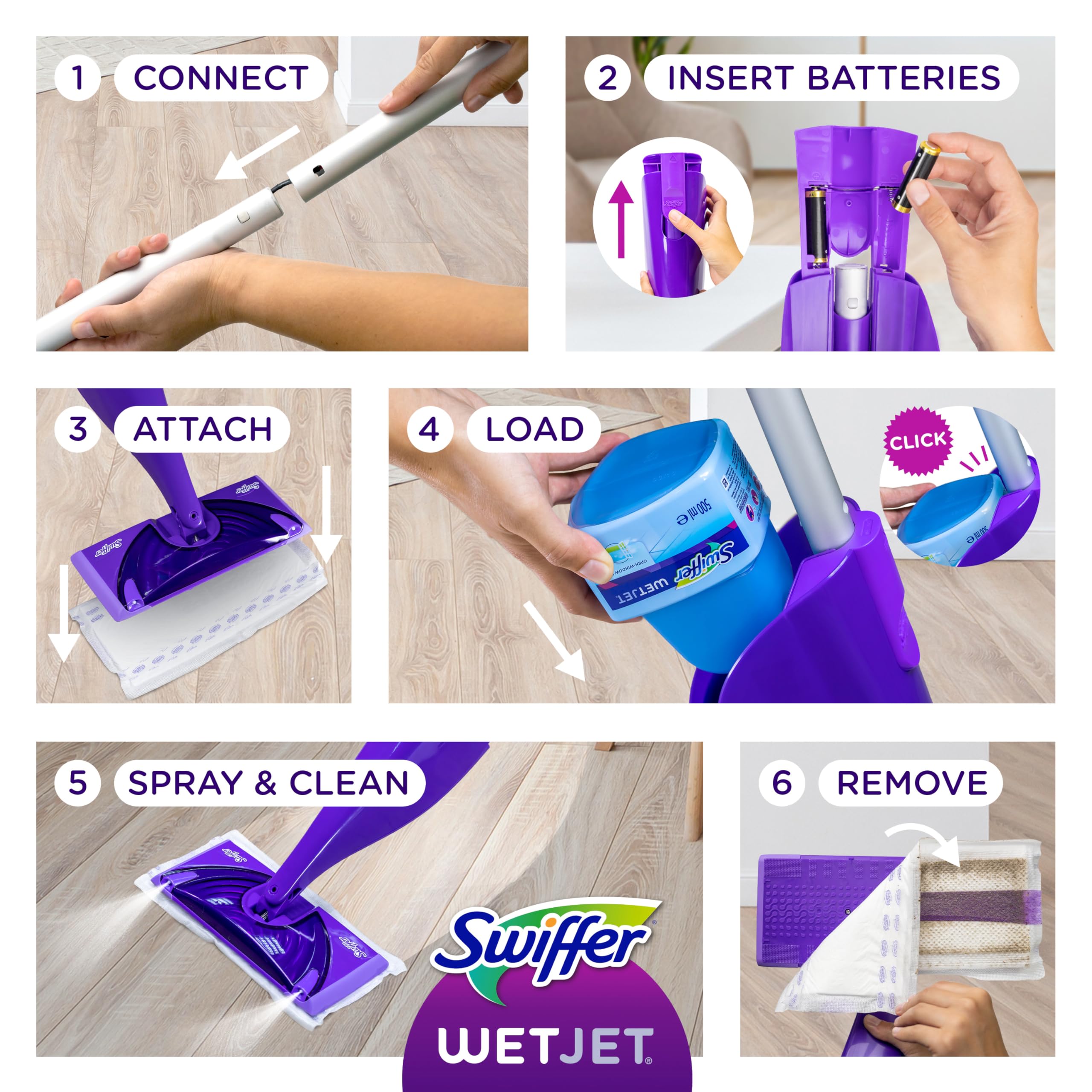 Swiffer WetJet Spray Mop Kit : Includes 1 Floor Mop, 1 Bottle of Floor Cleaner Solution, 10 WetJet Refill Pads, 2 Batteries