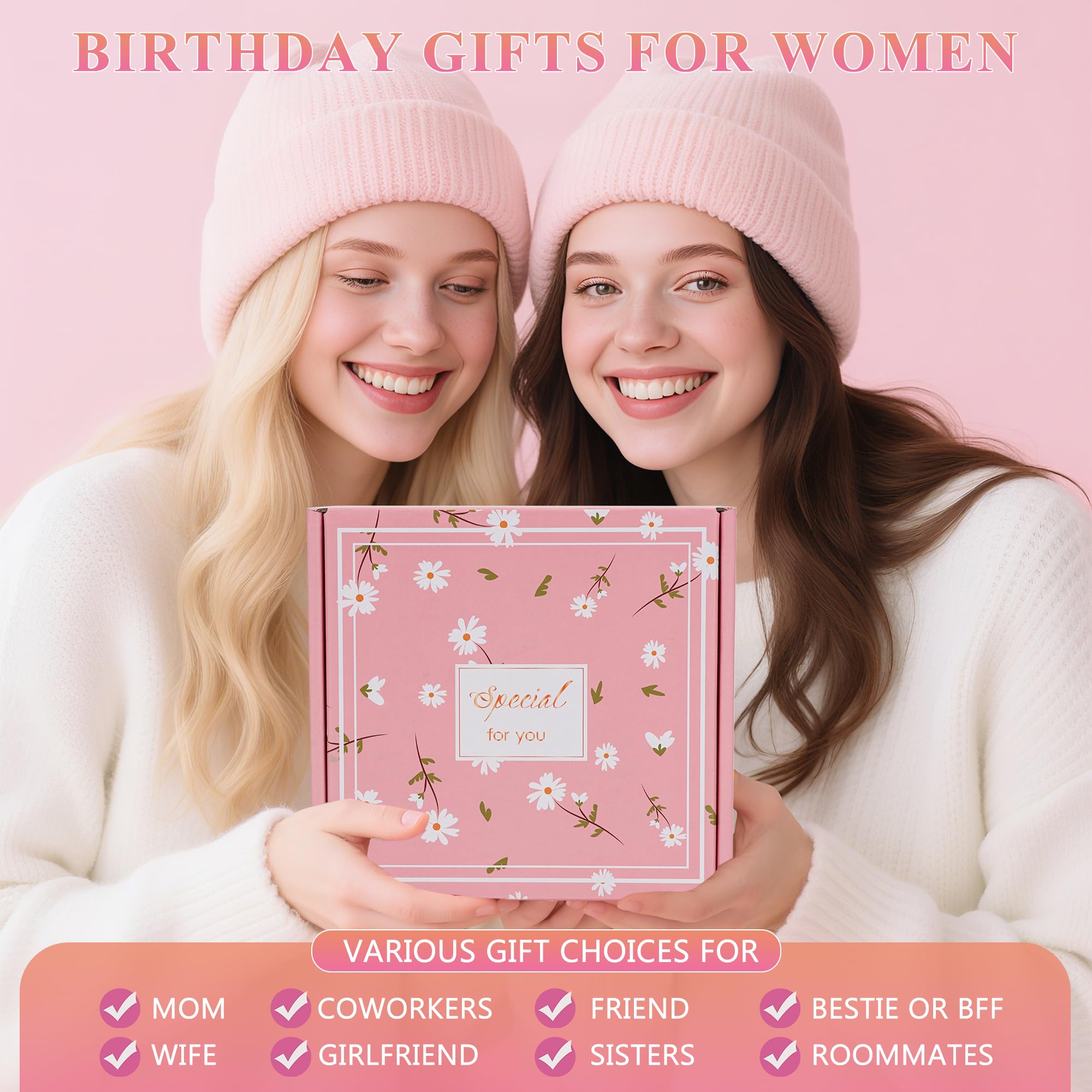 Birthday Gifts for Women Friendship, Pink Relaxing Spa Gifts Basket Set for Women, Self Care Gifts Unique Happy Birthday Gift Idea for Mom Her Best Friends Sister Wife Girlfriend Coworker Teacher (Pink)