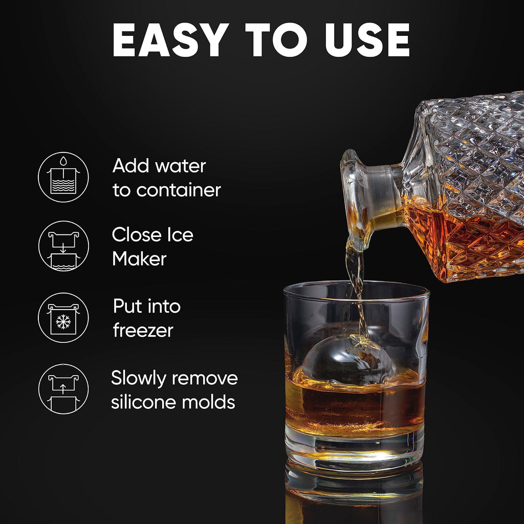 Berlinzo Premium Clear Ice Ball Maker Mold - 1 Large 2.4-Inch Crystal Clear Round Ball for Whiskey, Cocktails & Bourbon - Easy-to-Remove Ice Sphere Mold - Ice Storage Bag Not Included (Non-Electric)