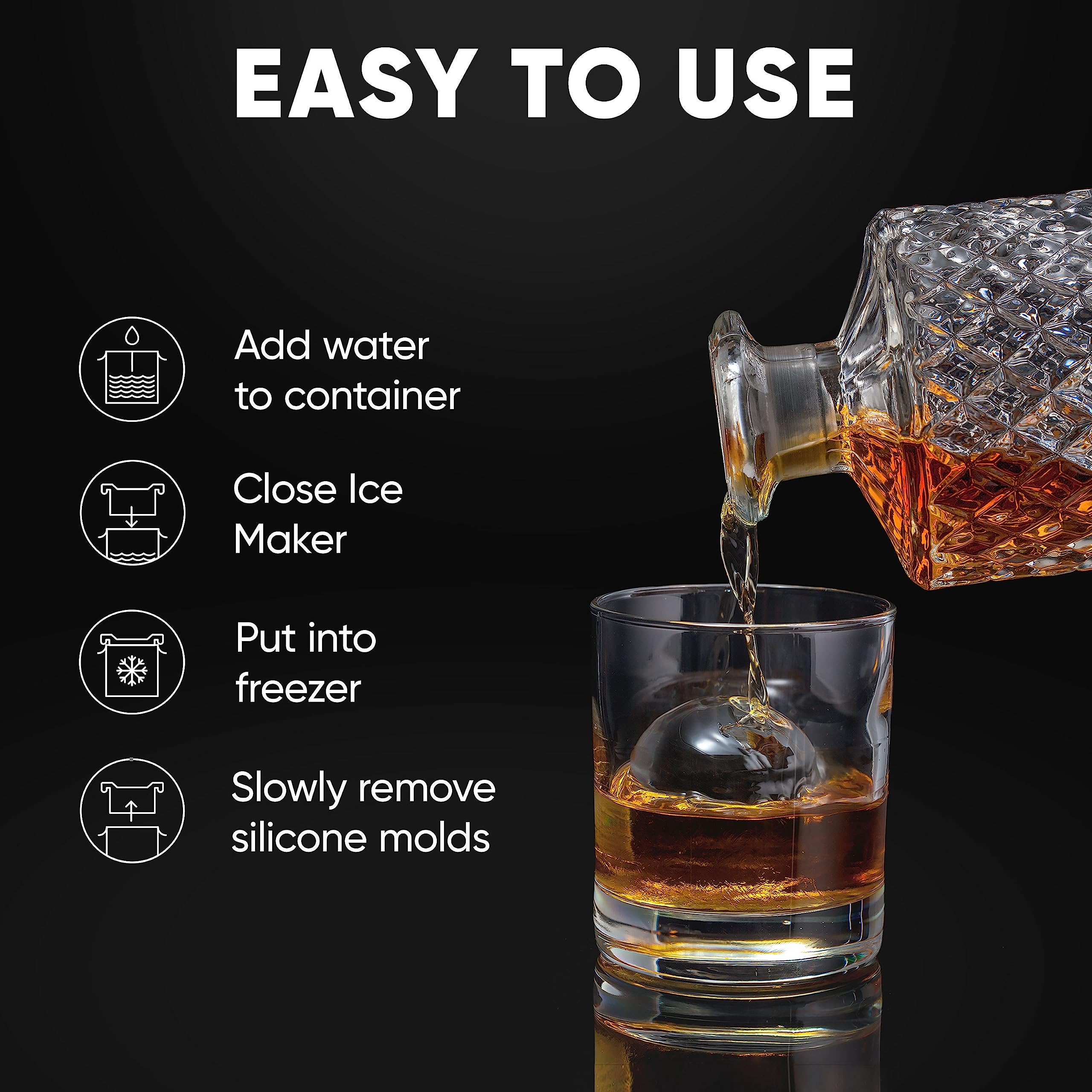 Berlinzo Premium Clear Ice Ball Maker Mold - 1 Large 2.4-Inch Crystal Clear Round Ball for Whiskey, Cocktails & Bourbon - Easy-to-Remove Ice Sphere Mold - Ice Storage Bag Not Included (Non-Electric)