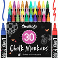 Liquid Chalk Markers (30 Pack 6mm) Pastel + Neon Chalk Pens - Erasable Dry Erase Marker for Chalkboard, Blackboards, Window, Bistro - 6mm Reversible Bullet & Chisel Tip