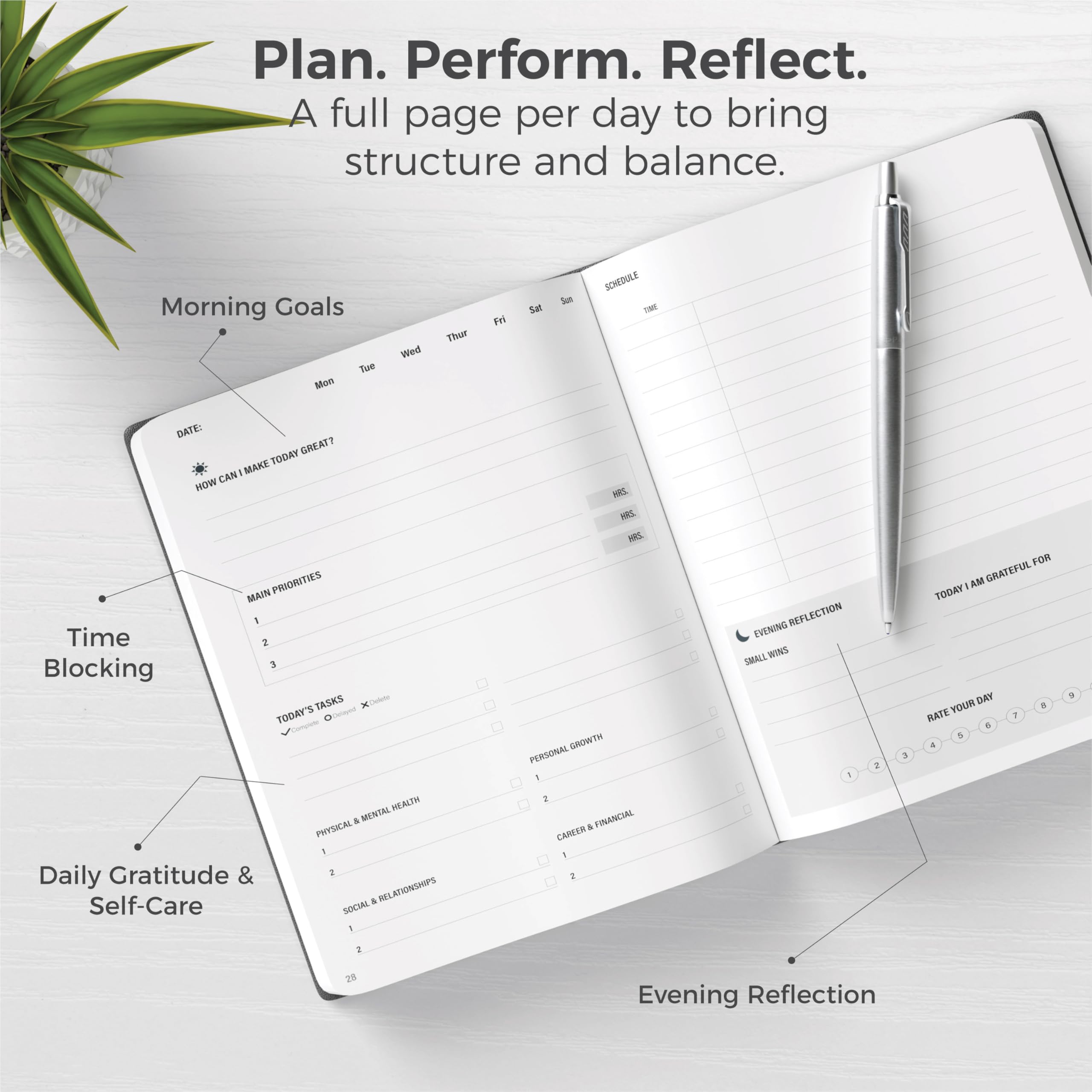 MindPanda | Thrive Productivity Planner for Daily, Weekly and Monthly Planning & Goal Setting - Premium Guided 90-Day System for Focus, Goal Setting, Gratitude & Happiness – ADHD-Friendly Design - A5