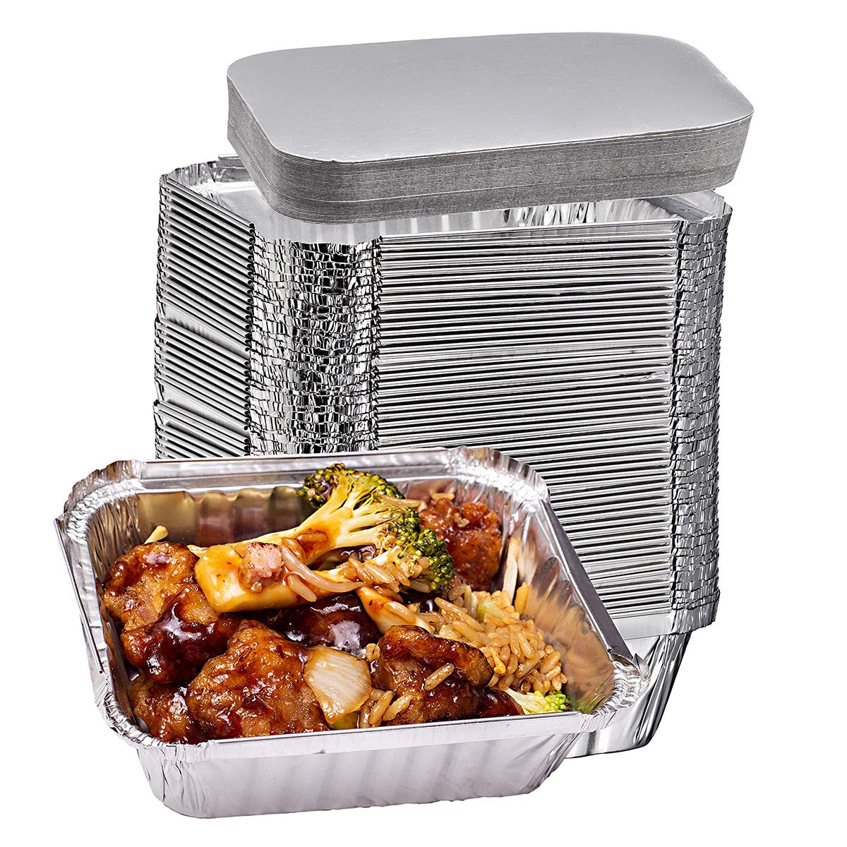 Elite Selection 1lb Aluminum Foil Pans - Reusable and Disposable Foil Pans - Stackable Foil Pans with Board Lids - Oven & Freezer Safe - 50 Piece Set (1LB Board Lids)…
