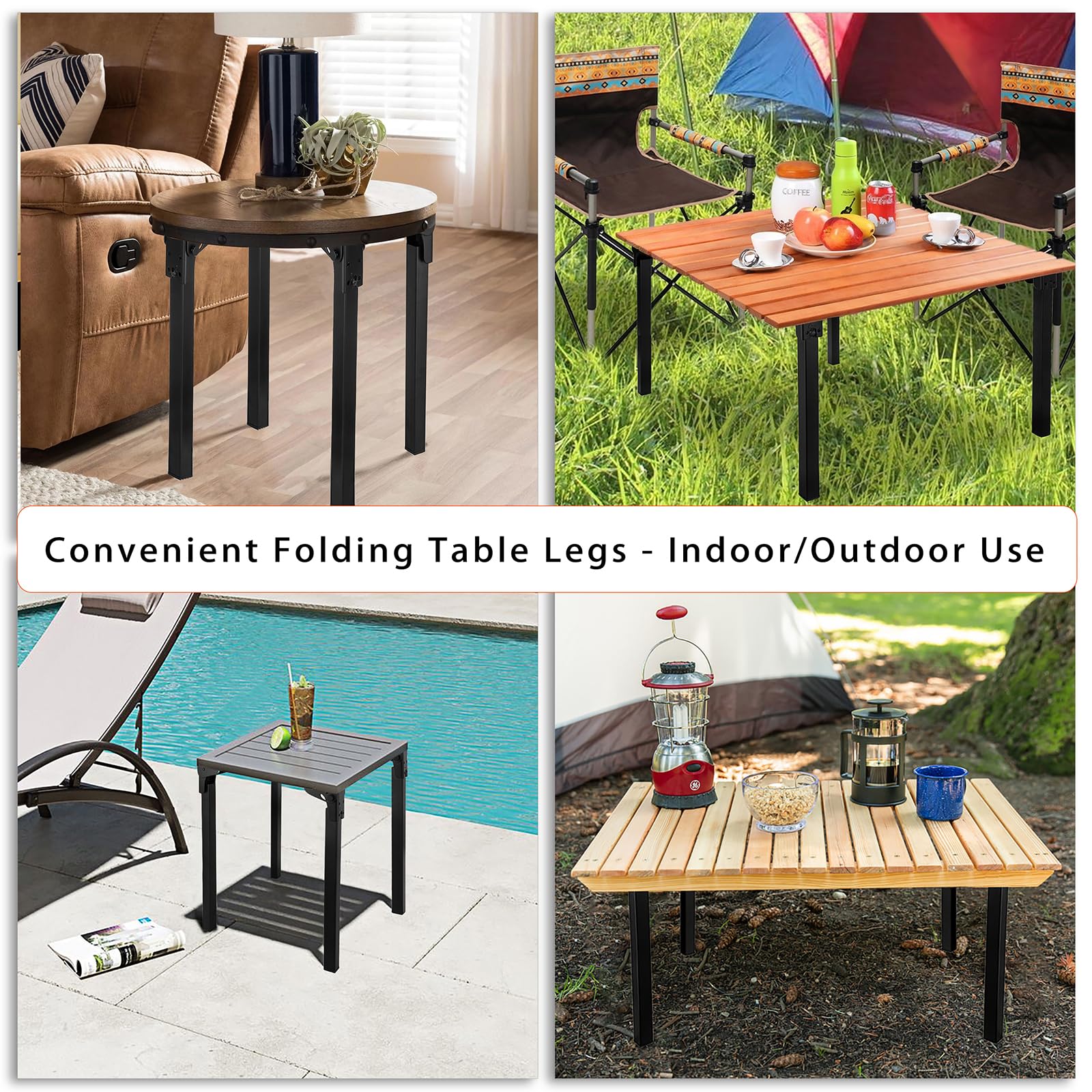 JuxYes 4 PCS Metal Folding Table Legs, Foldable Furniture Legs Heavy Duty Hairpin Table Legs Desk Legs Height 400mm/16 inch with Mounting Screws, Black