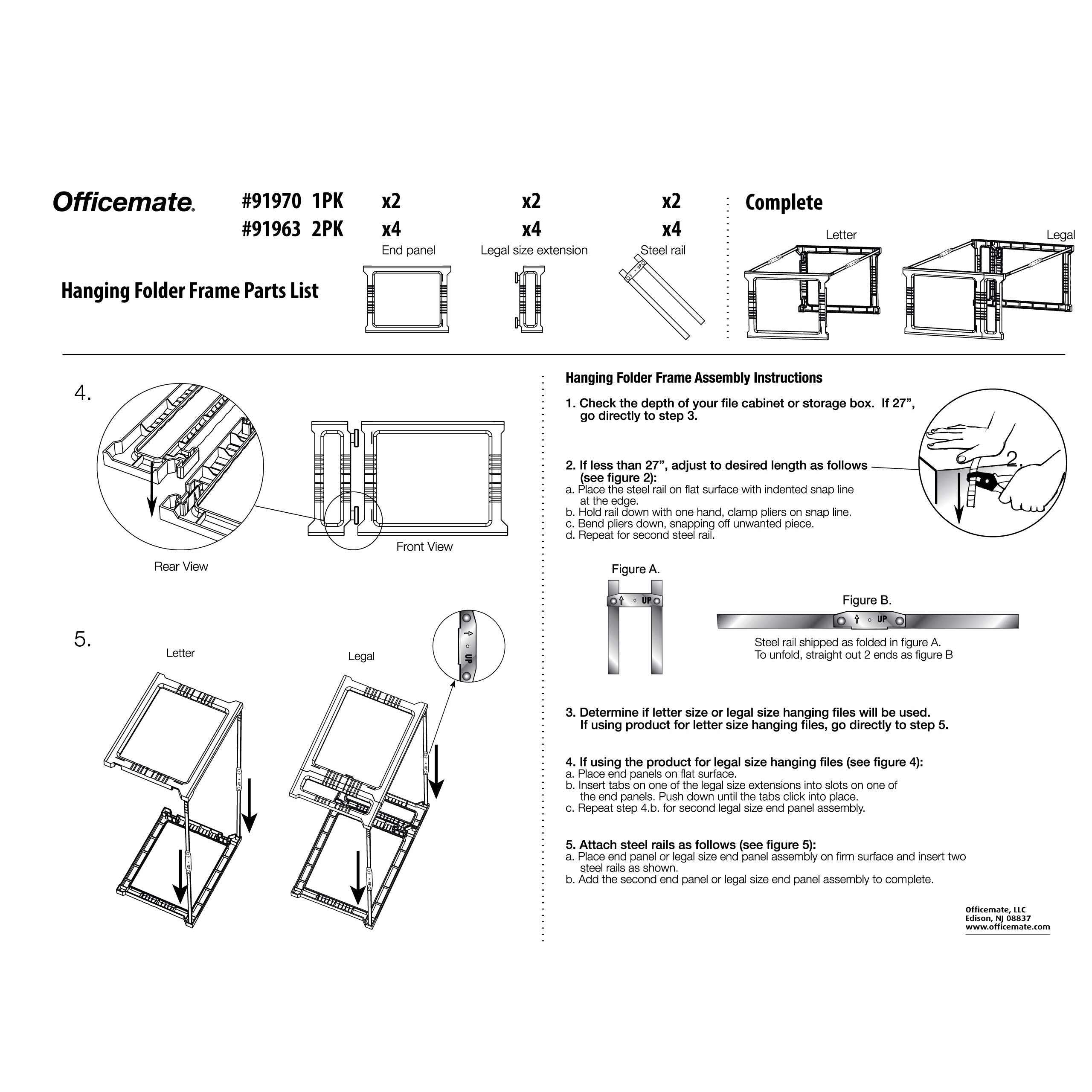 Officemate Plastic Hanging File Frame, 24" - 27", Letter and Legal Size, 1 Set (91970)